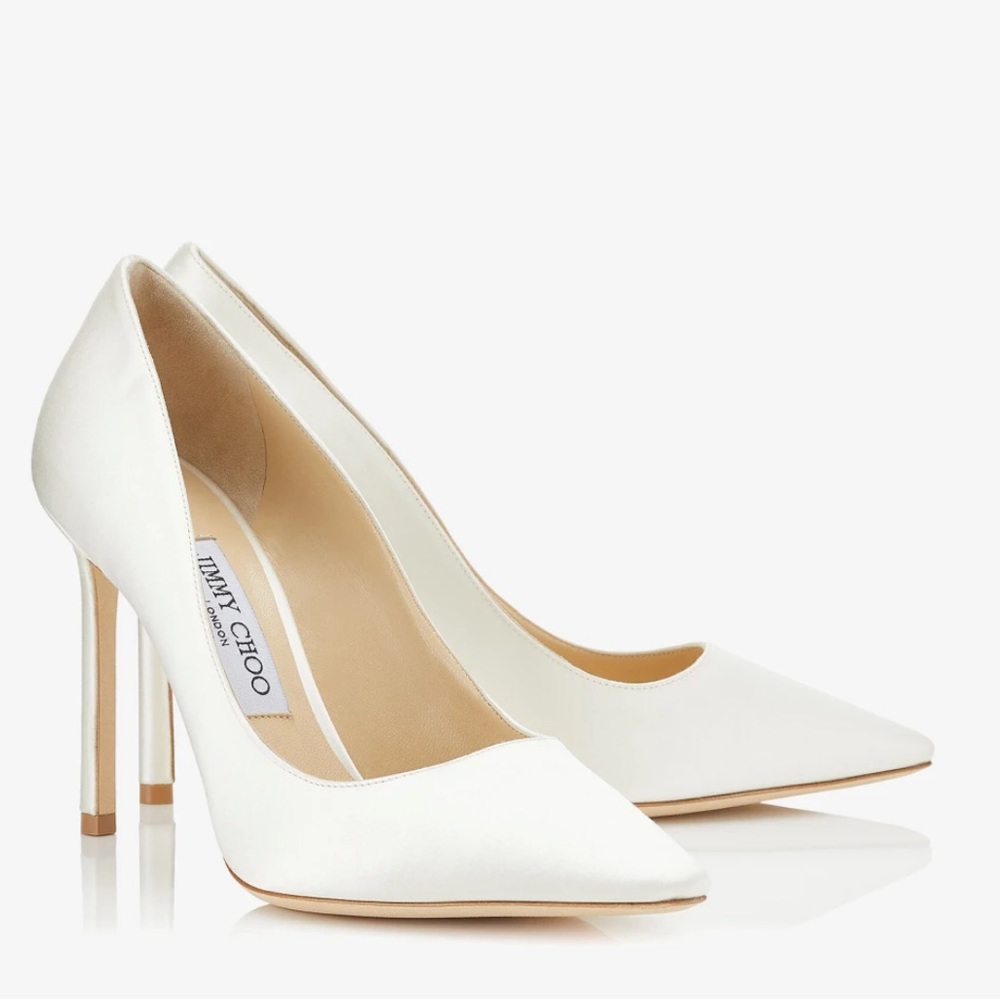 Jimmy Choo Romy 100 White Satin Heels
